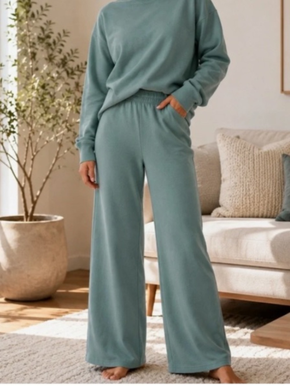 Bailey 44 Sage Green High Waist Pull On Casual Wide Leg Pants with Pockets M
